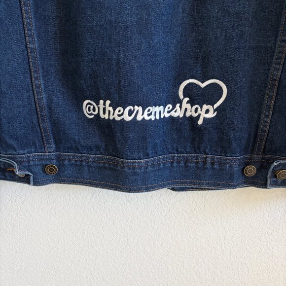 The Creme Shop Denim Jacket Unisex Medium Oscar Jeans Embroidered Blue Cotton - Picture 13 of 14